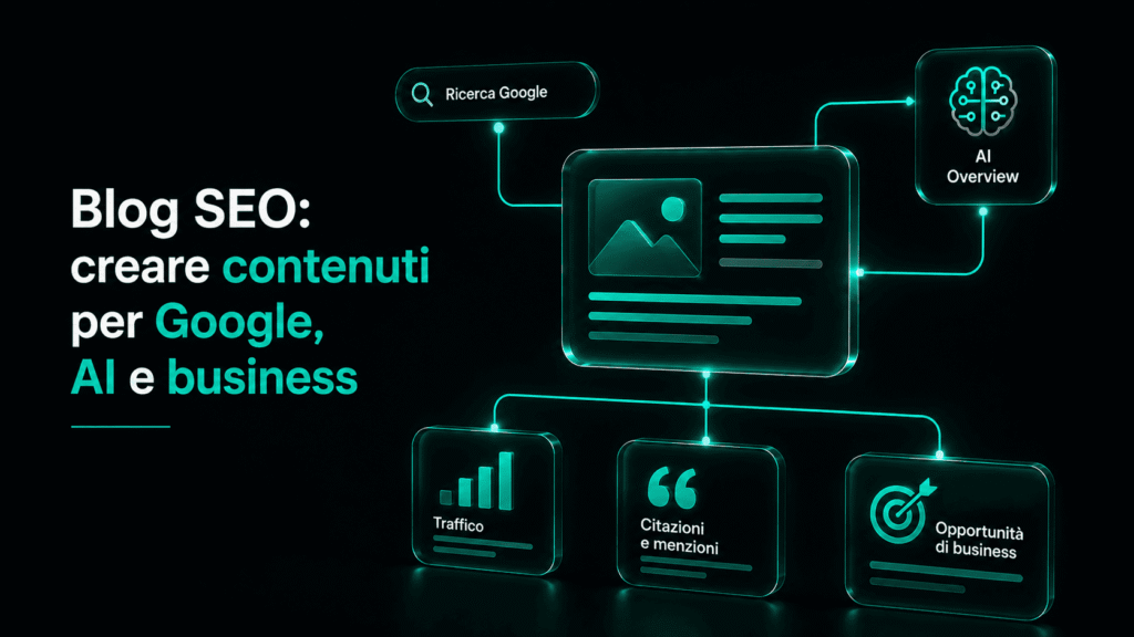 Blog SEO collegato a ricerca Google, risposte AI e risultati per il business.